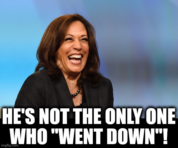 Kamala Harris laughing | HE'S NOT THE ONLY ONE
WHO "WENT DOWN"! | image tagged in kamala harris laughing | made w/ Imgflip meme maker