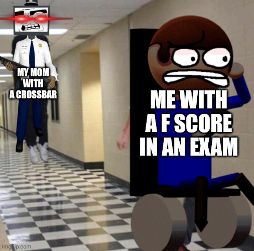 MR MONITOR AND DAVE (!!CONFRONT YOURSELF!!) | MY MOM WITH A CROSSBAR; ME WITH A F SCORE IN AN EXAM | image tagged in smg4,dave and bambi,fnf,dave,memes | made w/ Imgflip meme maker
