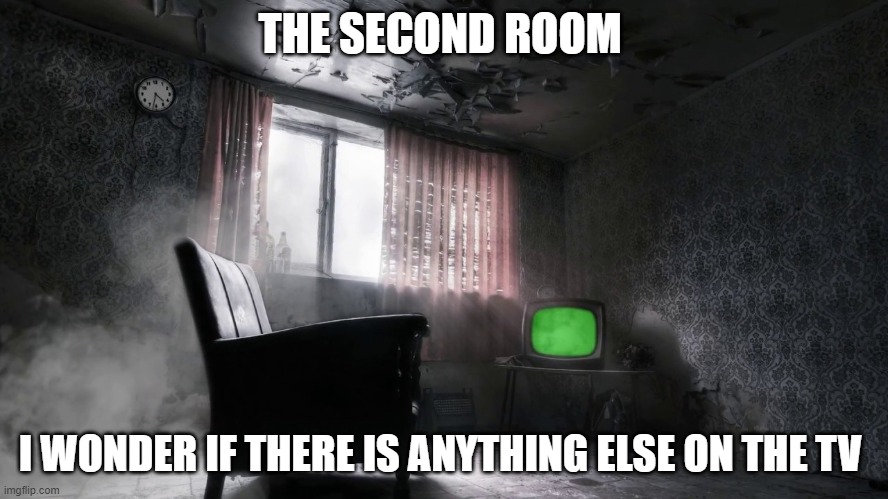 THE SECOND ROOM; I WONDER IF THERE IS ANYTHING ELSE ON THE TV | made w/ Imgflip meme maker