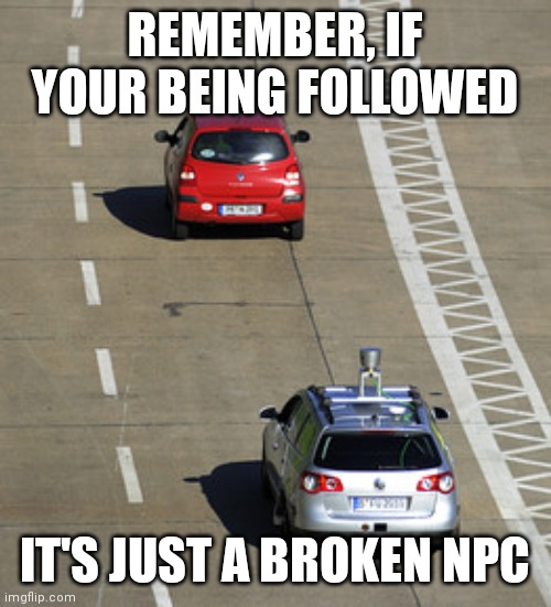 REMEMBER, IF YOUR BEING FOLLOWED; IT'S JUST A BROKEN NPC | image tagged in video games | made w/ Imgflip meme maker