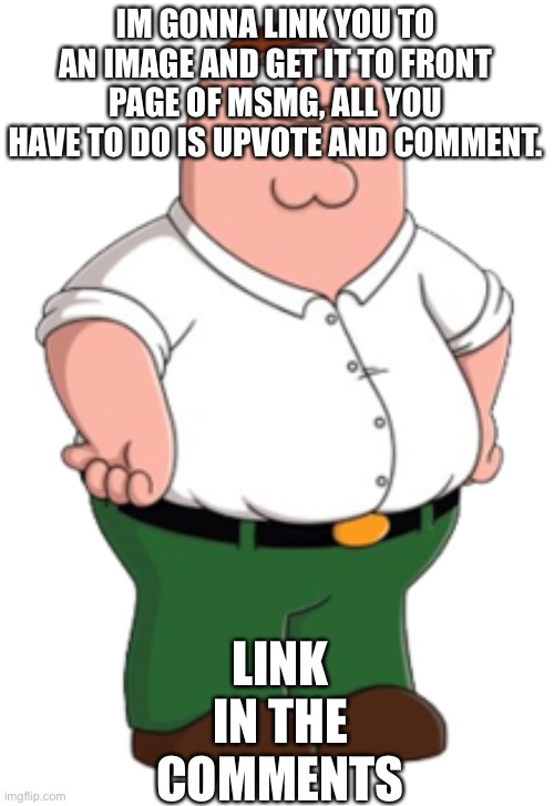 Peter Griffin | IM GONNA LINK YOU TO AN IMAGE AND GET IT TO FRONT PAGE OF MSMG, ALL YOU HAVE TO DO IS UPVOTE AND COMMENT. LINK IN THE COMMENTS | image tagged in peter griffin | made w/ Imgflip meme maker