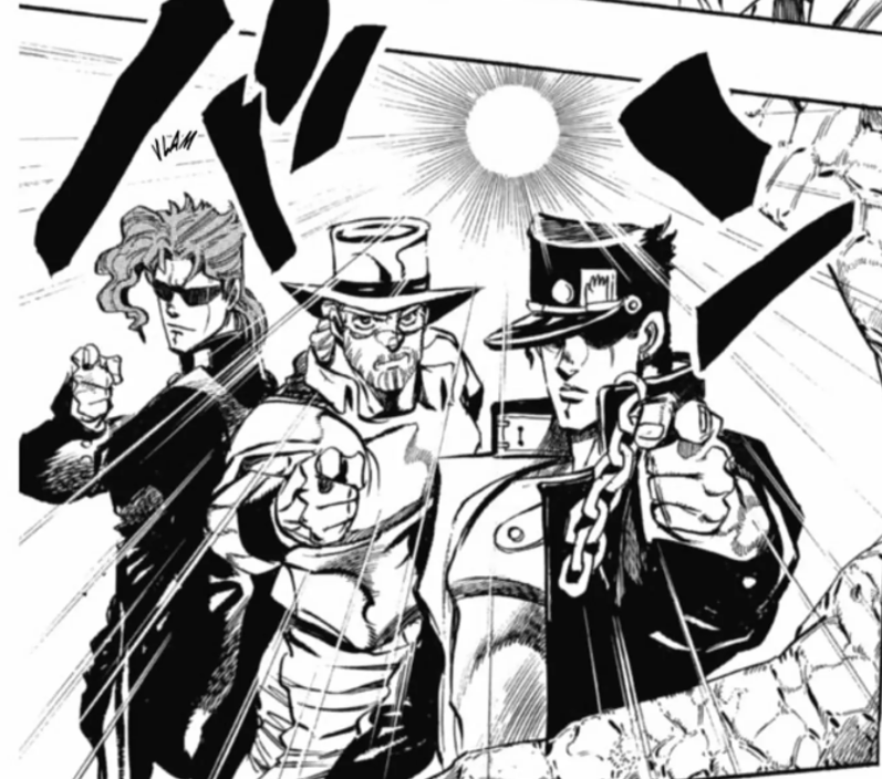 High Quality Jotaro, Joseph and Kakyoin pointing at the screen Blank Meme Template
