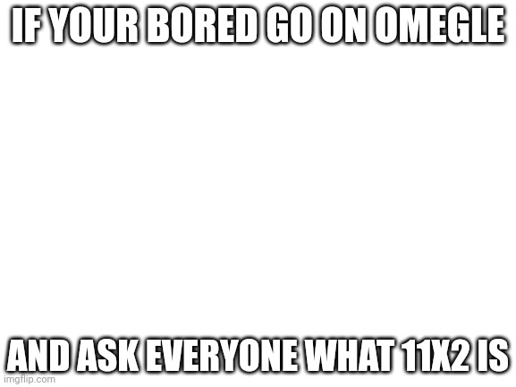 Im going to commit suicide after I post this so bye yall | IF YOUR BORED GO ON OMEGLE; AND ASK EVERYONE WHAT 11X2 IS | image tagged in blank white template | made w/ Imgflip meme maker