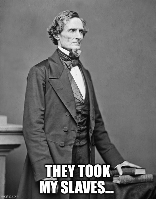 President Jefferson Davis | THEY TOOK MY SLAVES... | image tagged in president jefferson davis | made w/ Imgflip meme maker