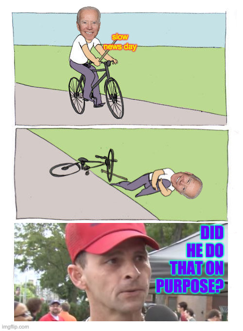 Bike Fall Meme | slow news day DID HE DO THAT ON PURPOSE? | image tagged in memes,bike fall | made w/ Imgflip meme maker