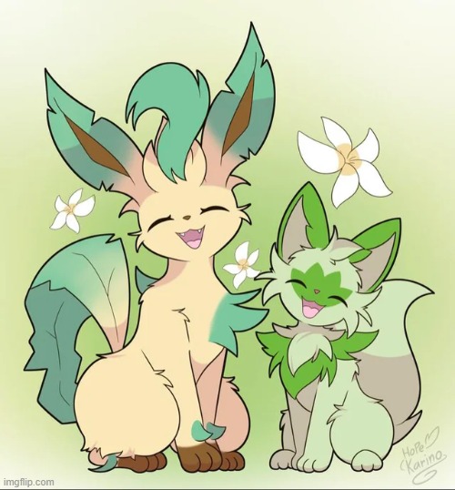 gn | image tagged in leafeon,sprigatito | made w/ Imgflip meme maker