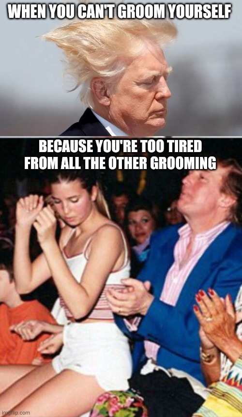 Happy Red State Fathers Day! | WHEN YOU CAN'T GROOM YOURSELF; BECAUSE YOU'RE TOO TIRED FROM ALL THE OTHER GROOMING | image tagged in scumbag republicans | made w/ Imgflip meme maker