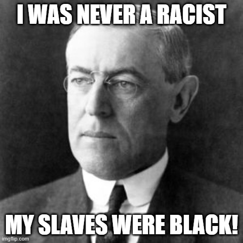 Right Color | I WAS NEVER A RACIST; MY SLAVES WERE BLACK! | image tagged in woodrow wilson | made w/ Imgflip meme maker