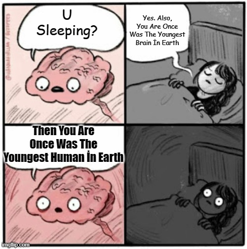 Brain Before Sleep | U Sleeping? Then You Are Once Was The Youngest Human İn Earth Yes. Also, You Are Once Was The Youngest Brain İn Earth | image tagged in brain before sleep | made w/ Imgflip meme maker