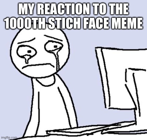 MAKE IT STOPPPP | MY REACTION TO THE 1000TH STICH FACE MEME | image tagged in crying computer reaction | made w/ Imgflip meme maker