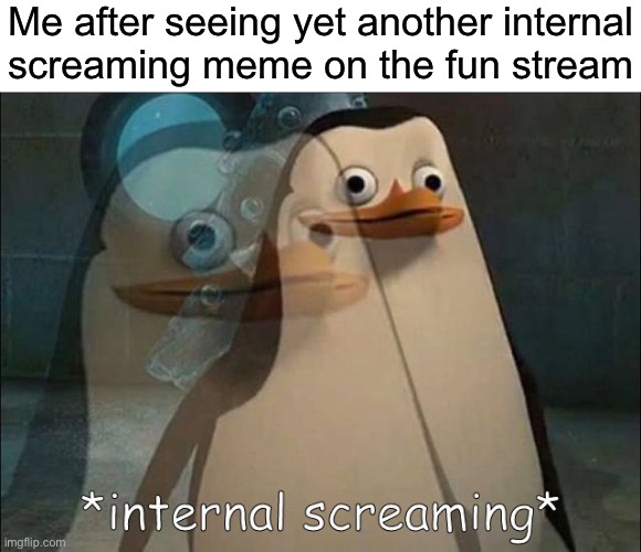 Private Internal Screaming | Me after seeing yet another internal
screaming meme on the fun stream | image tagged in private internal screaming | made w/ Imgflip meme maker