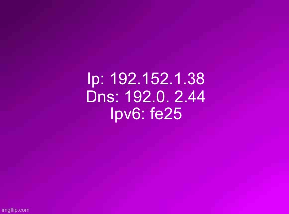 Nice argument, unfortunately | Ip: 192.152.1.38
Dns: 192.0. 2.44
Ipv6: fe25 | image tagged in sprites purple background | made w/ Imgflip meme maker