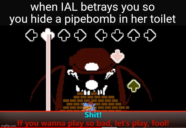 when IAL betrays you so you hide a pipebomb in her toilet | made w/ Imgflip meme maker