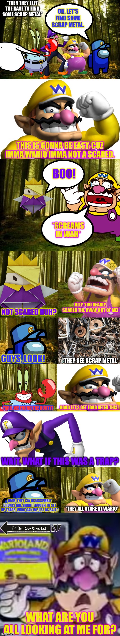 Cam tries to evade Uzi Part 5 | image tagged in murder drones,wario,mr krabs,waluigi,ocs,crossover | made w/ Imgflip meme maker
