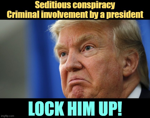 He knew it was against the law and he did it anyway. | Seditious conspiracy
Criminal involvement by a president; LOCK HIM UP! | image tagged in trump angry,trump,criminal,conspiracy,president,lock him up | made w/ Imgflip meme maker