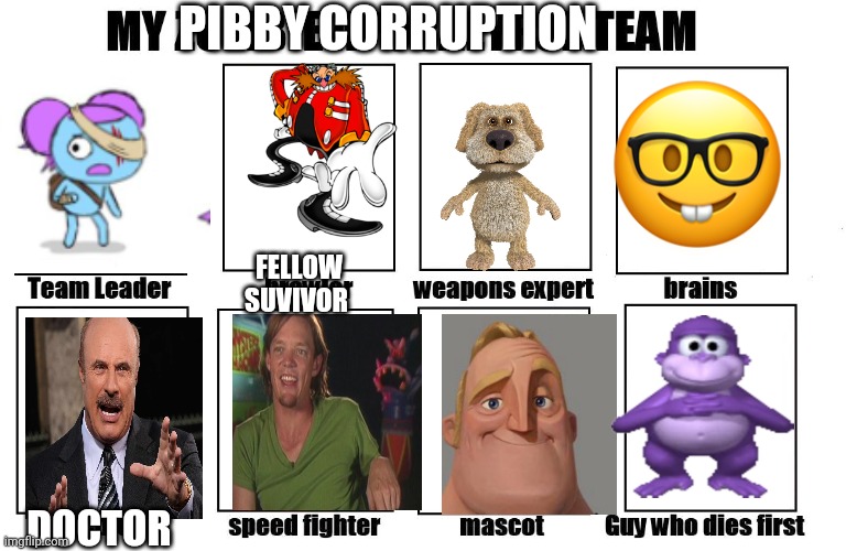 My Pibby Corruption Team | PIBBY CORRUPTION; FELLOW SUVIVOR; DOCTOR | image tagged in pibby | made w/ Imgflip meme maker