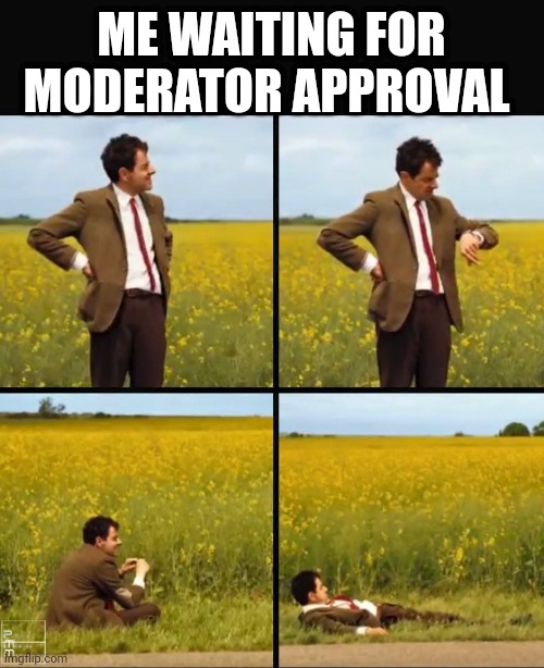 Mr bean waiting | ME WAITING FOR MODERATOR APPROVAL | image tagged in mr bean waiting | made w/ Imgflip meme maker