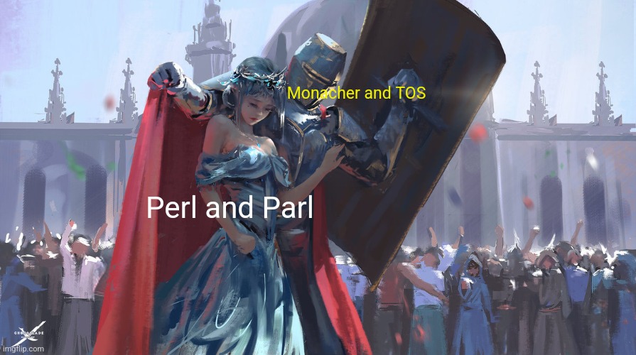 Knight Protecting Princess | Perl and Parl Monacher and TOS | image tagged in knight protecting princess | made w/ Imgflip meme maker