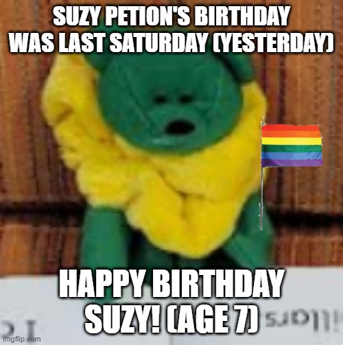 Suzy Petion's birthday (age 7) | SUZY PETION'S BIRTHDAY WAS LAST SATURDAY (YESTERDAY); HAPPY BIRTHDAY SUZY! (AGE 7) | image tagged in birthday wishes,bears,lol so funny | made w/ Imgflip meme maker