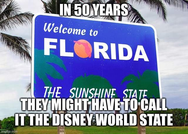 Disney World state | IN 50 YEARS; THEY MIGHT HAVE TO CALL IT THE DISNEY WORLD STATE | image tagged in florida | made w/ Imgflip meme maker