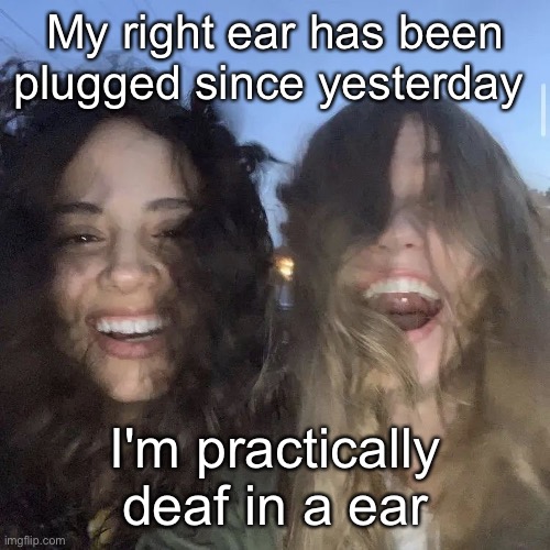 i love | My right ear has been plugged since yesterday; I'm practically deaf in a ear | image tagged in i love | made w/ Imgflip meme maker