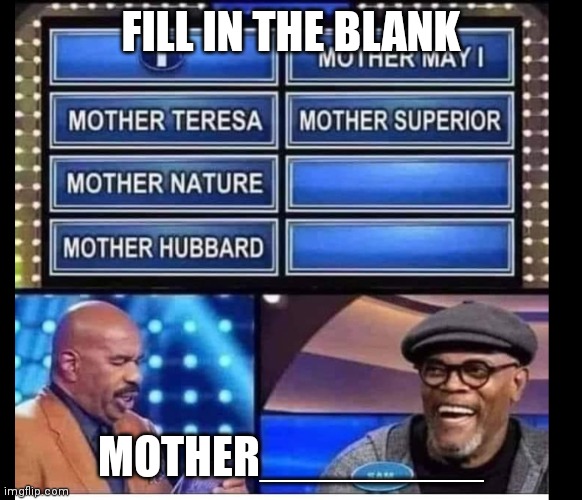 Family fued | FILL IN THE BLANK; MOTHER________ | image tagged in samuel jackson glance | made w/ Imgflip meme maker
