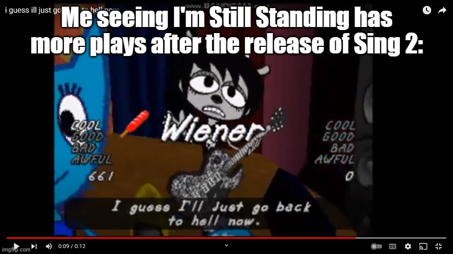 before it was like 30k now it's closer to 40k | Me seeing I'm Still Standing has more plays after the release of Sing 2: | image tagged in i guess i'll just go back to hell now,just dance | made w/ Imgflip meme maker