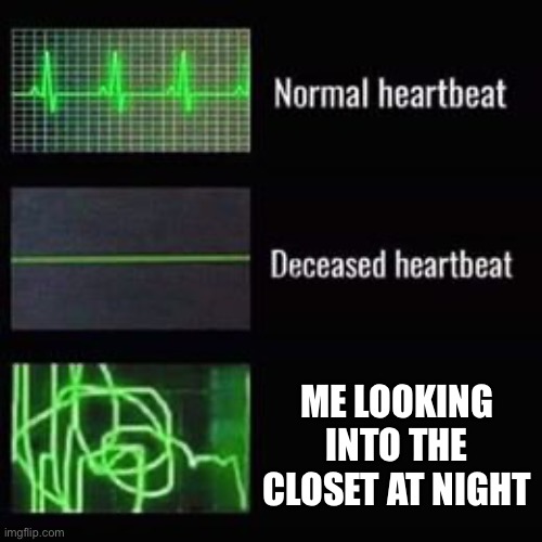 heartbeat rate | ME LOOKING INTO THE CLOSET AT NIGHT | image tagged in heartbeat rate | made w/ Imgflip meme maker