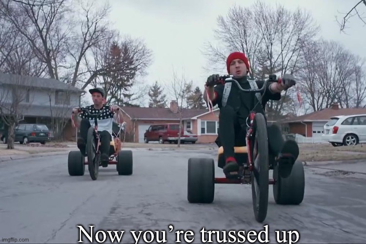 21 pilots stressed out | Now you’re trussed up | image tagged in 21 pilots stressed out | made w/ Imgflip meme maker