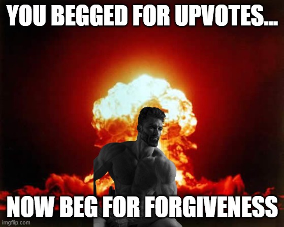 Absolutely |  YOU BEGGED FOR UPVOTES... NOW BEG FOR FORGIVENESS | image tagged in memes,nuclear explosion | made w/ Imgflip meme maker