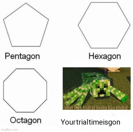 Pentagon Hexagon Octagon | Yourtrialtimeisgon | image tagged in memes,pentagon hexagon octagon,minecraft,minecraft trial | made w/ Imgflip meme maker