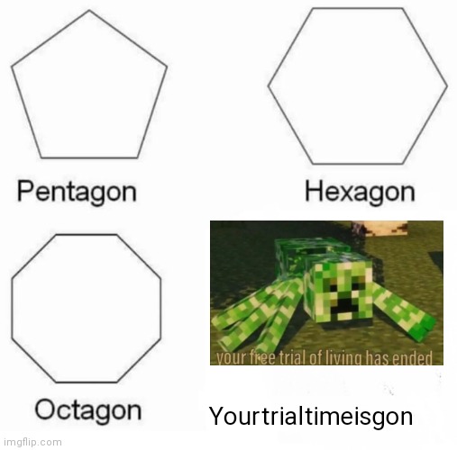 90 minutes remaim | Yourtrialtimeisgon | image tagged in memes,pentagon hexagon octagon,minecraft,minecraft trial | made w/ Imgflip meme maker