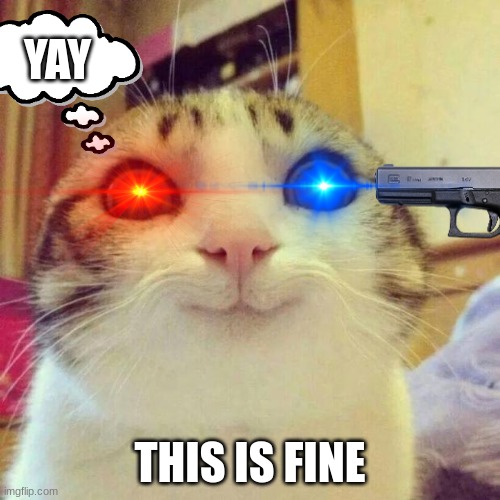 psycho kitty | YAY; THIS IS FINE | image tagged in memes,smiling cat | made w/ Imgflip meme maker