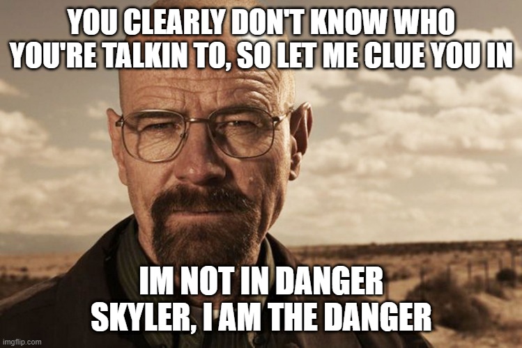 when ms word says that you are using an illegal copy of word and youre in danger | YOU CLEARLY DON'T KNOW WHO YOU'RE TALKIN TO, SO LET ME CLUE YOU IN; IM NOT IN DANGER SKYLER, I AM THE DANGER | image tagged in word,walter white,danger | made w/ Imgflip meme maker