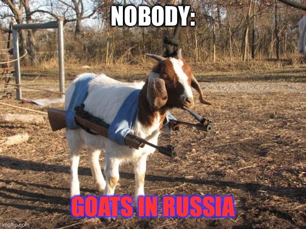 So True | NOBODY:; GOATS IN RUSSIA | image tagged in call of duty goat | made w/ Imgflip meme maker