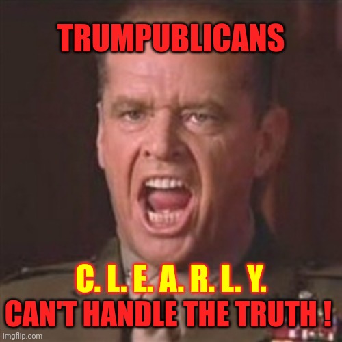 Go Ahead And Bury Your Head.  It Won't Change The Facts | TRUMPUBLICANS; C. L. E. A. R. L. Y. CAN'T HANDLE THE TRUTH ! | image tagged in you can't handle the truth,memes,trumpublicans can't handle the truth,trump can't tell the truth,trump lies,and that's the truth | made w/ Imgflip meme maker