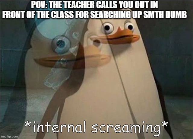 Private Internal Screaming | POV: THE TEACHER CALLS YOU OUT IN FRONT OF THE CLASS FOR SEARCHING UP SMTH DUMB | image tagged in private internal screaming | made w/ Imgflip meme maker