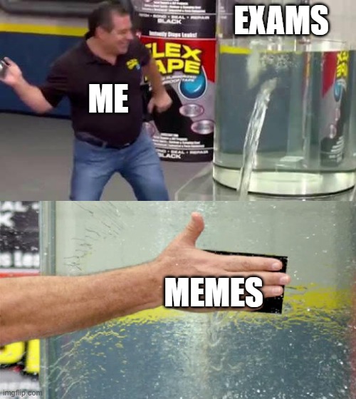 The best way to study | EXAMS; ME; MEMES | image tagged in flex tape | made w/ Imgflip meme maker