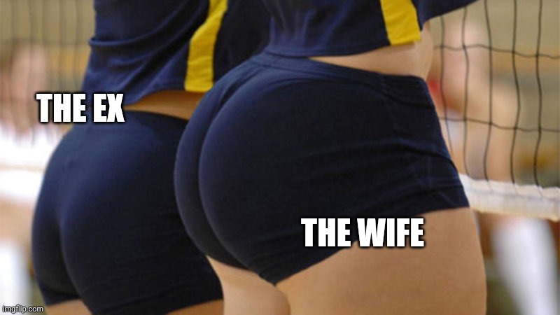 The upgrade | THE EX; THE WIFE | image tagged in volleyball booty | made w/ Imgflip meme maker