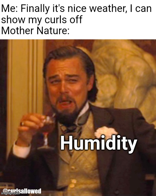 Laughing Leo Meme | Me: Finally it's nice weather, I can 
show my curls off



Mother Nature:; Humidity; @curlsallowed | image tagged in memes,laughing leo | made w/ Imgflip meme maker