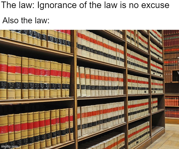 Seems like that would be a GREAT excuse | The law: Ignorance of the law is no excuse; Also the law: | made w/ Imgflip meme maker