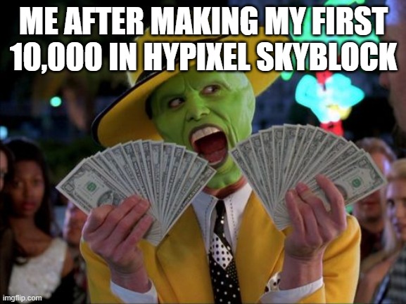Money Money | ME AFTER MAKING MY FIRST 10,000 IN HYPIXEL SKYBLOCK | image tagged in memes,money money | made w/ Imgflip meme maker