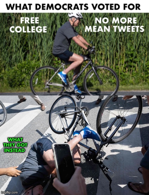 Bike wreck or train wreck? | WHAT THEY GOT INSTEAD | image tagged in bike fall | made w/ Imgflip meme maker