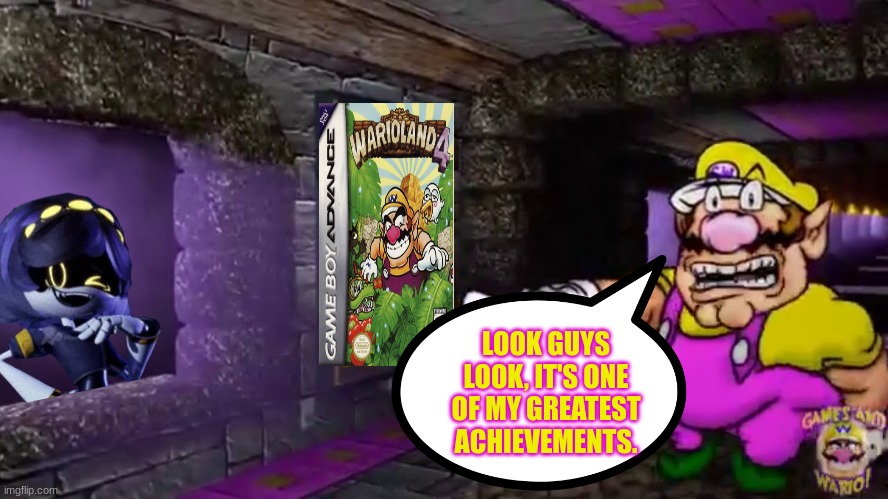 Wario gets killed by V while showing his greatest achievements.mp3 | LOOK GUYS LOOK, IT'S ONE OF MY GREATEST ACHIEVEMENTS. | image tagged in wario's greatest achievement,wario dies,wario,living with wario,murder drones | made w/ Imgflip meme maker