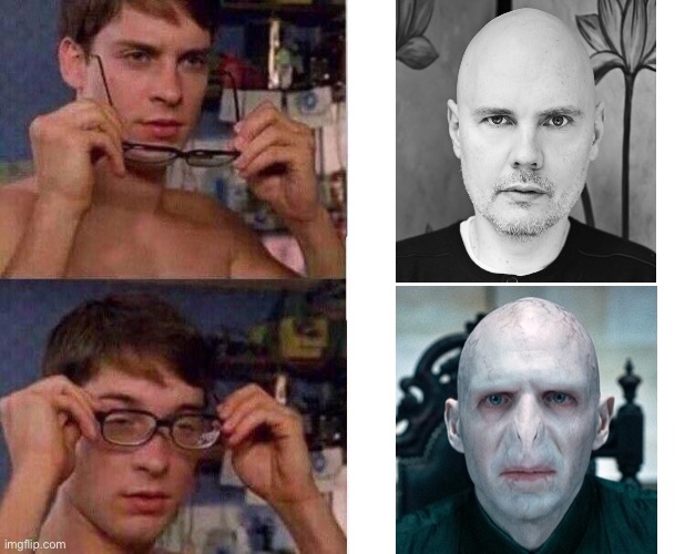 Is Billy Corgan just Voldemort in disguise?? | image tagged in spiderman glasses,voldemort,funny memes | made w/ Imgflip meme maker