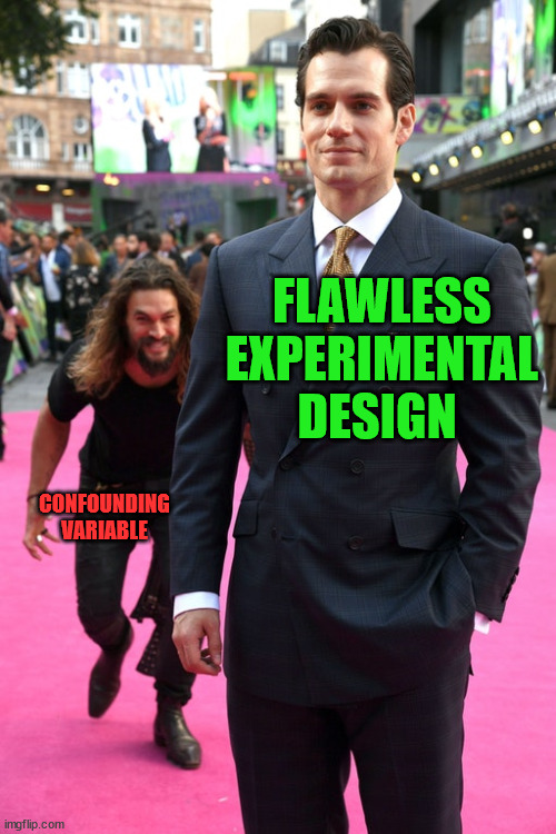 Jason Momoa Henry Cavill Meme |  FLAWLESS EXPERIMENTAL DESIGN; CONFOUNDING VARIABLE | image tagged in jason momoa henry cavill meme,experiment,psychology | made w/ Imgflip meme maker