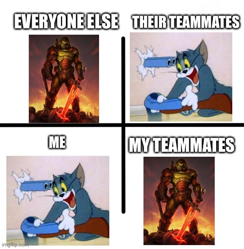 Whiffed whiles gaming (watch Nathan Doan’s vid 19 types of gamers) | THEIR TEAMMATES; EVERYONE ELSE; MY TEAMMATES; ME | image tagged in memes,blank starter pack | made w/ Imgflip meme maker