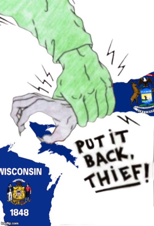 this took way too long (michiganphobia) | image tagged in rmk,us,united states,michigan steals part of wisconsin,bad photoshop,michiganphobia | made w/ Imgflip meme maker