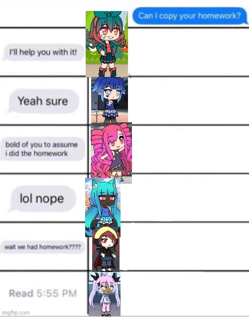 some of my gacha life ocs | image tagged in can i copy your homework character template | made w/ Imgflip meme maker