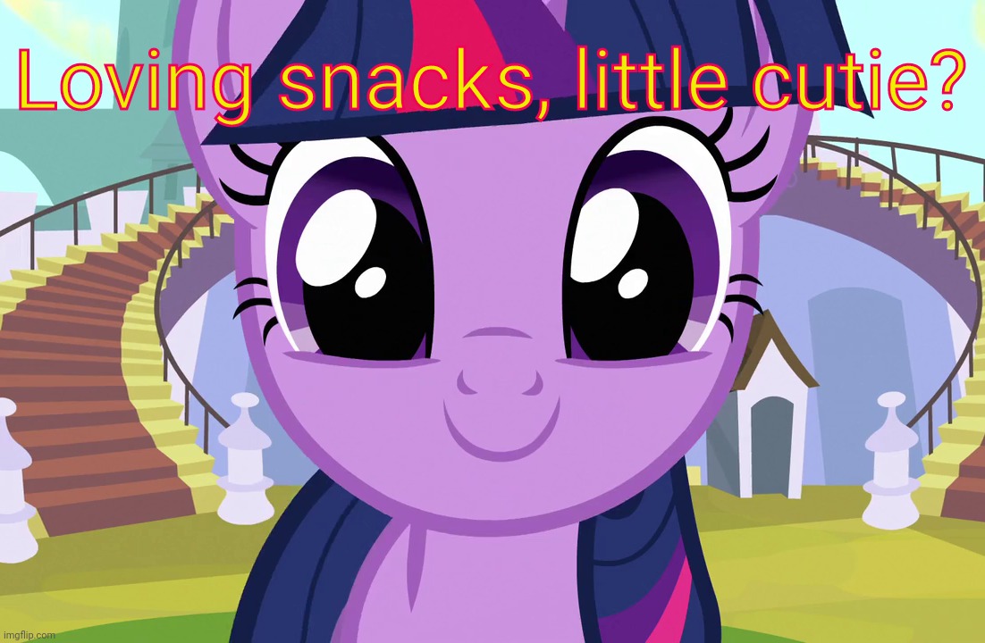 Cute Twilight Sparkle (MLP) | Loving snacks, little cutie? | image tagged in cute twilight sparkle mlp | made w/ Imgflip meme maker